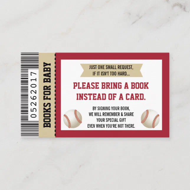 Bring A Book Card, Sports Ticket, Baby Shower Enclosure Card Zazzle
