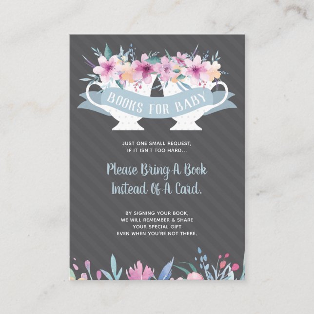 Bring A Book Card, Tea Party Baby Shower Enclosure Card (Front)