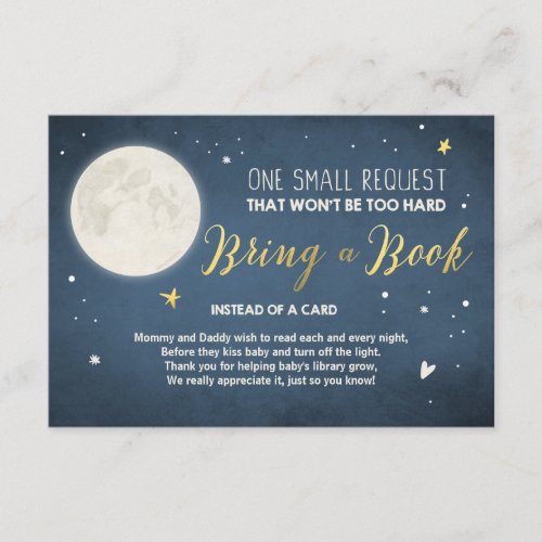 Bring a book card To the moon and back Baby Shower