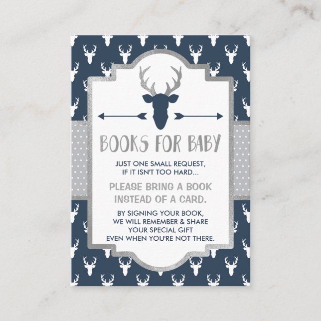 Bring A Book Card, Woodland Deer, Baby Shower Enclosure Card (Front)