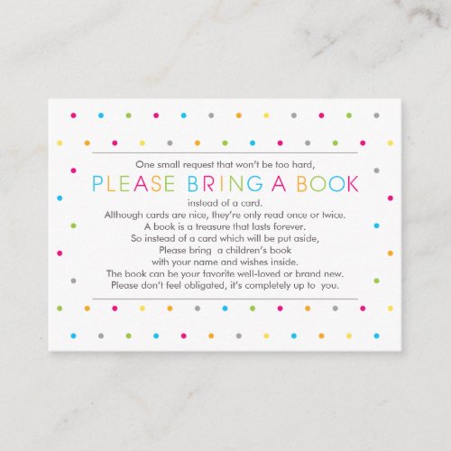 Bring a Book Color Dots Modern Clean Insert Cards