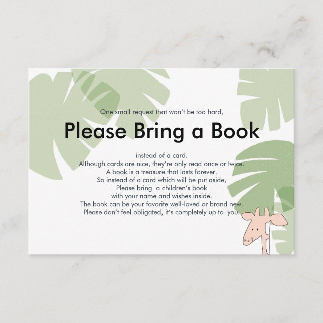 Bring a Book Cute Safari Giraffe Insert Card (Front)