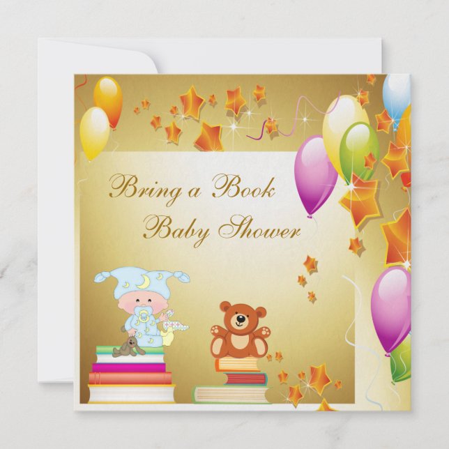 Bring a Book Elegant Baby Boy Gold Baby Shower Invitation (Front)