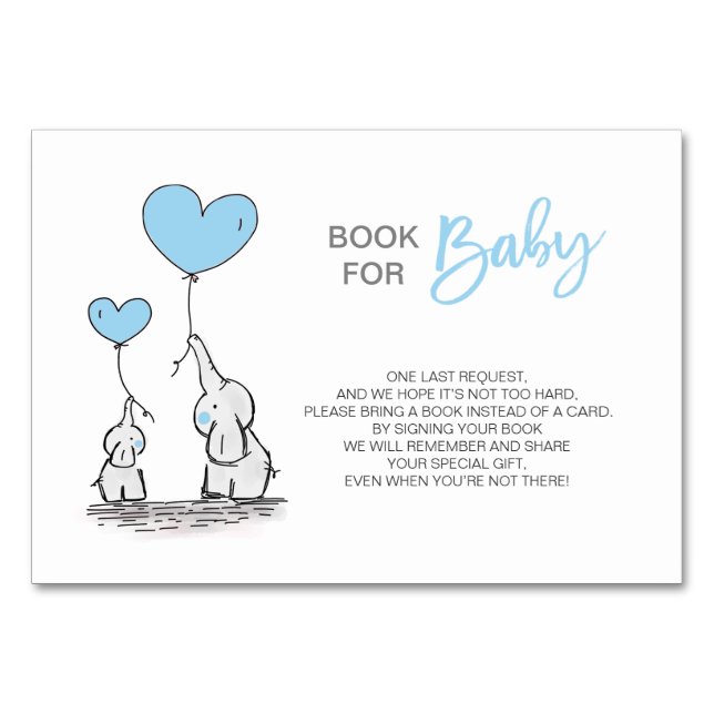 Bring a Book - Elephant Blue BOY Baby Shower Table Number (Front)
