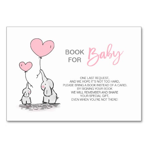 Bring a Book _ Elephant Pink Girl Baby Shower Table Number