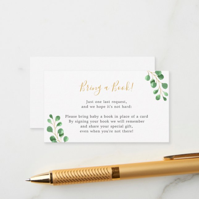 Bring a book eucalyptus baby shower enclosure card (Front/Back In Situ)