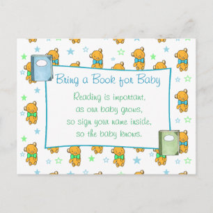 Bring  a Book for Baby Blue boy's Baby Shower Postcard