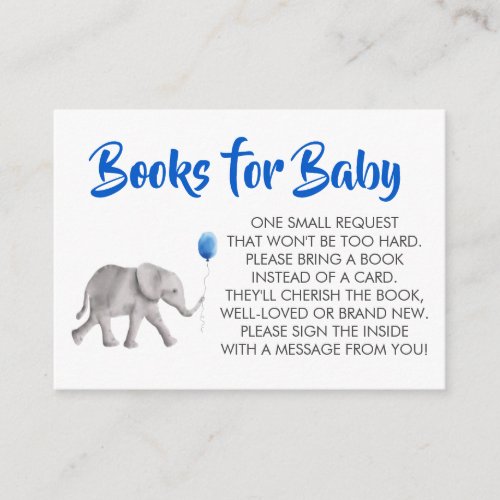 Bring a Book for Baby Blue Elephant Baby Shower Enclosure Card