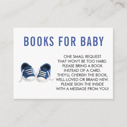 Bring a Book for Baby Blue Sneakers Baby Shower Enclosure Card