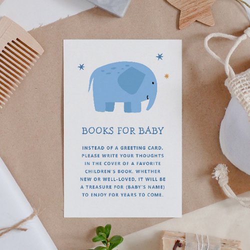 Bring a book for baby boy Cute blue elephant Enclosure Card