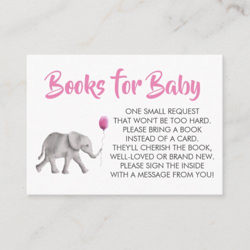 Bring a Book for Baby Elephant Baby Shower Enclosure Card