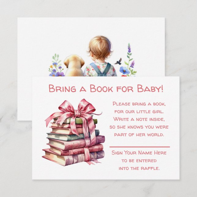 Bring a Book for Baby | Girl's Baby Shower  Enclosure Card (Front/Back)
