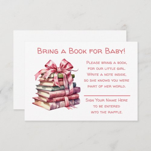 Bring a Book for Baby  Girls Baby Shower  Enclosure Card