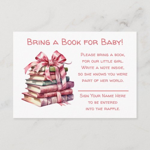 Bring a Book for Baby  Girls Baby Shower  Enclosure Card