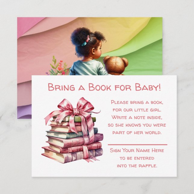 Bring a Book for Baby | Girl's Baby Shower  Enclosure Card (Front/Back)