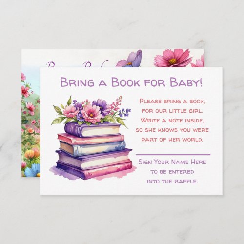 Bring a Book for Baby  Girls Baby Shower  Enclosure Card