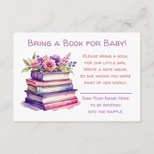 Bring a Book for Baby  Girls Baby Shower  Enclosure Card