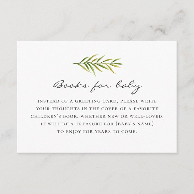 Bring a book for baby request. Simple greenery Enclosure Card (Front)