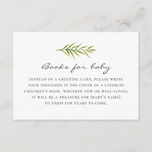 Bring a book for baby request Simple greenery Enclosure Card