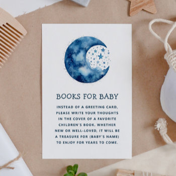Bring A Book For Baby Request. Whimsical Blue Moon Enclosure Card by RemioniArt at Zazzle