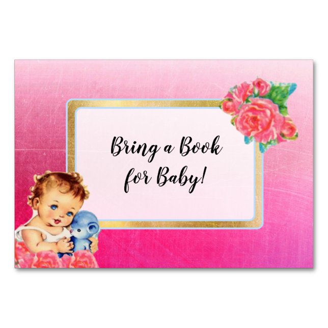 Bring a Book for Baby Vintage Girl and Roses Card (Front)