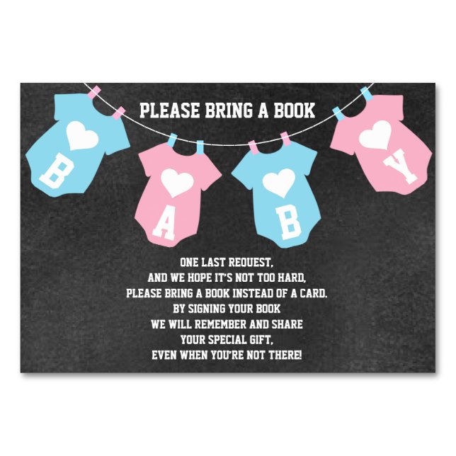 Bring a Book Gender Reveal Chalkboard Baby Shower Table Number (Front)