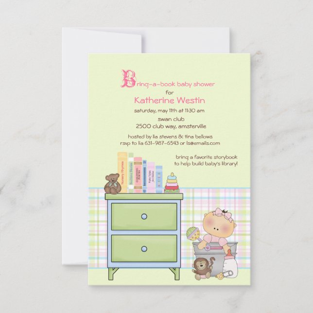 Bring A Book Girl Baby Shower Invitation (Front)
