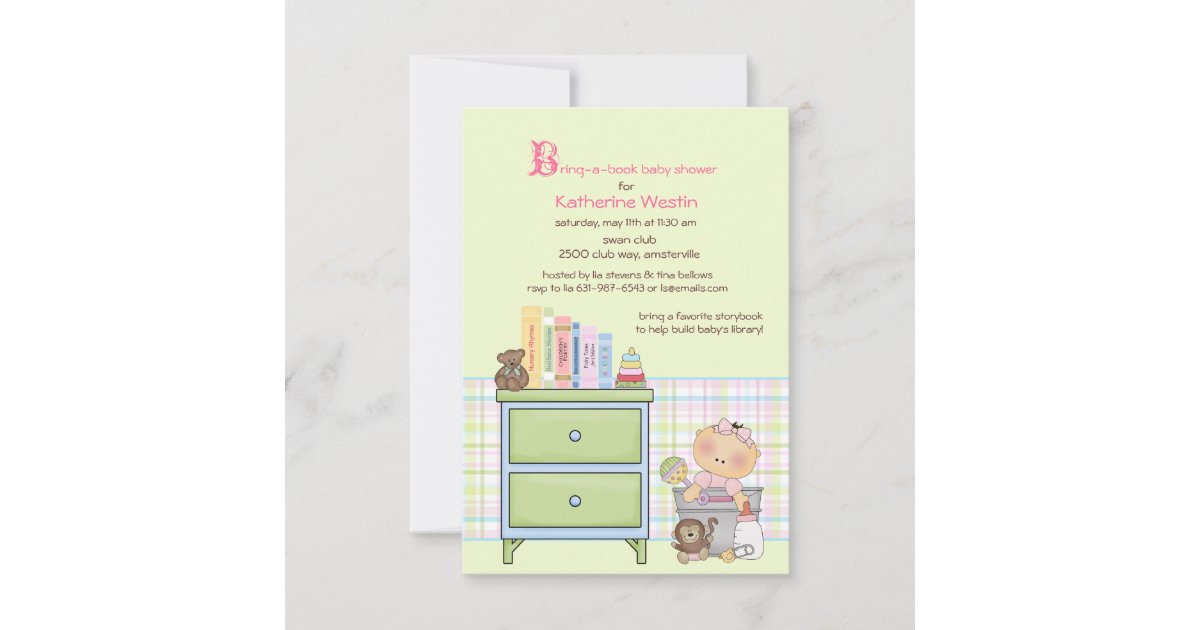 Bring A Book Girl Baby Shower Invitation | Zazzle