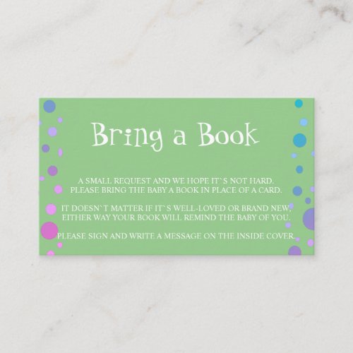 Bring a Book Green Baby Shower Enclosure Card
