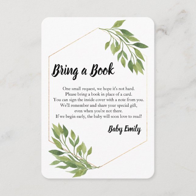 Bring a book greenery elegant Baby Shower Enclosure Card (Front)