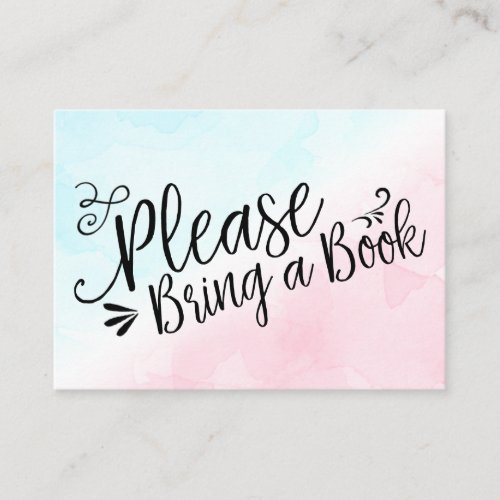 Bring a Book Insert Card Pink and Blue Watercolor