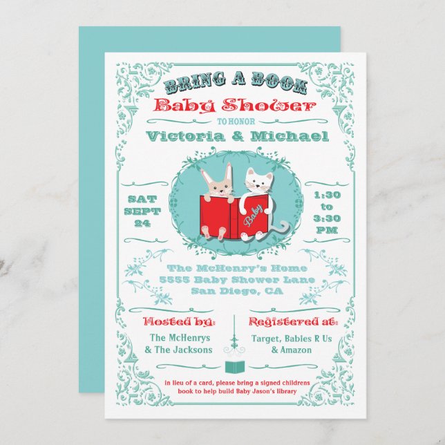 Bring a book library Baby Shower invitations (Front/Back)