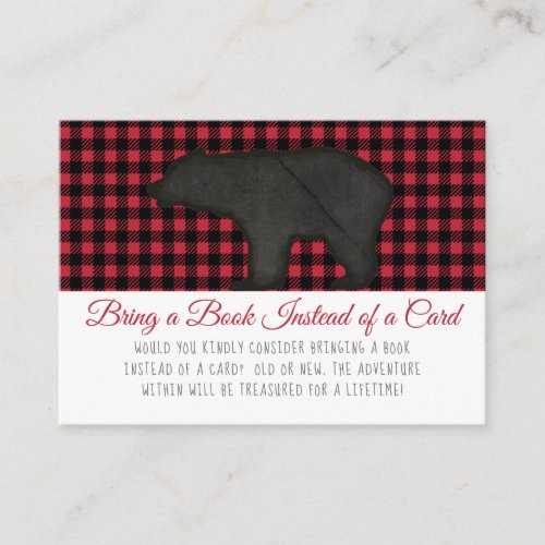 Bring a Book Lumberjack Plaid Bear Boy Shower Enclosure Card