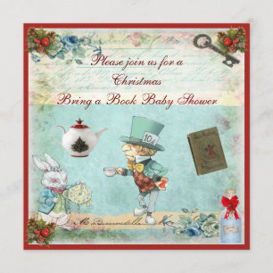 Bring a Book Mad Hatter Christmas Baby Shower Invitation