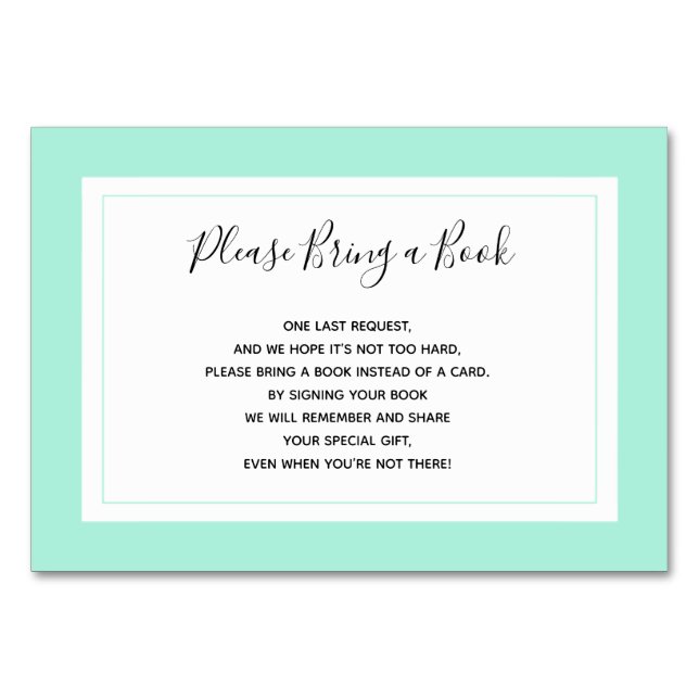 Bring a Book Mint Green Baby Shower Cards Inserts (Front)