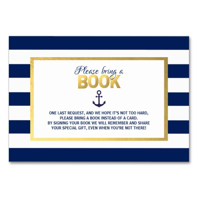 Bring a Book Navy Blue Nautical Baby Shower Cards (Front)