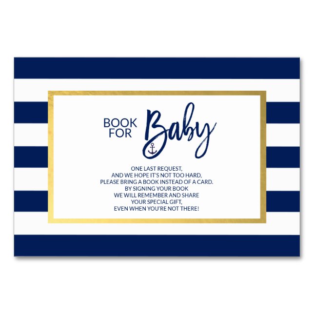 Bring a Book Navy Blue Nautical Baby Shower Cards (Front)