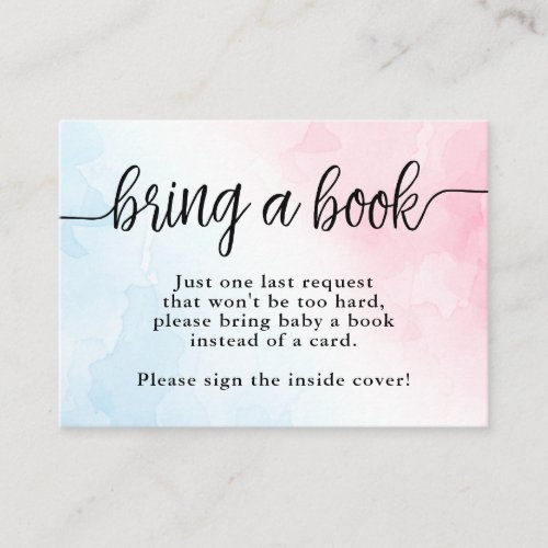 Bring a Book Pink and Blue Watercolor Baby Shower Enclosure Card