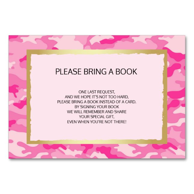 Bring a Book - Pink CAMO Girl Baby Shower Cards (Front)
