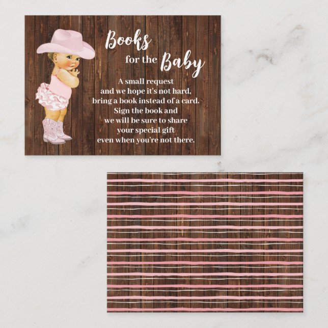 Bring a Book Pink Cowgirl Baby Shower Insert Card (Front/Back)