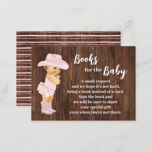 Bring a Book Pink Cowgirl Baby Shower Insert Card
