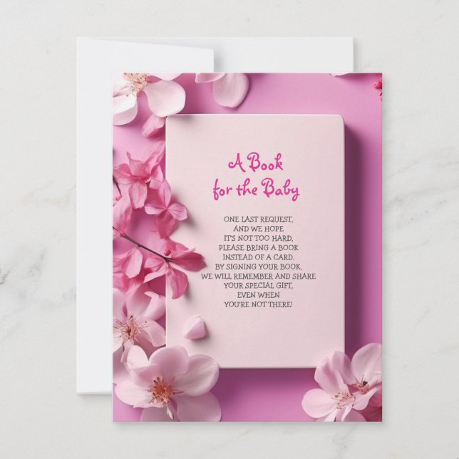BRING A BOOK Pink Orchids Fuchsia Baby Shower Card (Front)