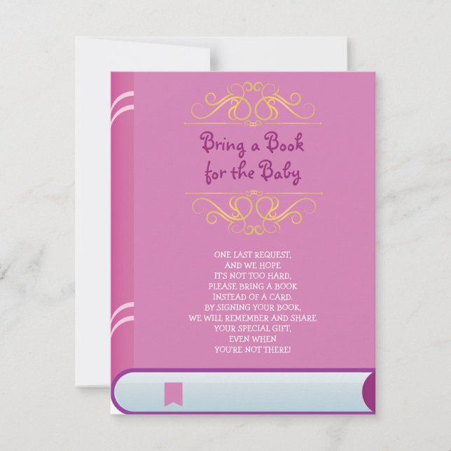 BRING A BOOK Pink Purple Cover Baby Shower Card (Front)