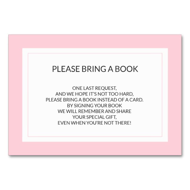 Bring a Book - Pink White Girl Baby Shower Cards (Front)