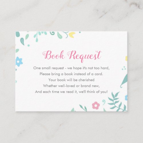 Bring A Book Request Card Pink Floral Baby Shower Enclosure Card