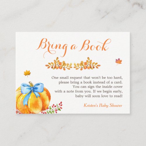 Bring A Book Request Fall Pumpkin Boy Baby Shower Enclosure Card