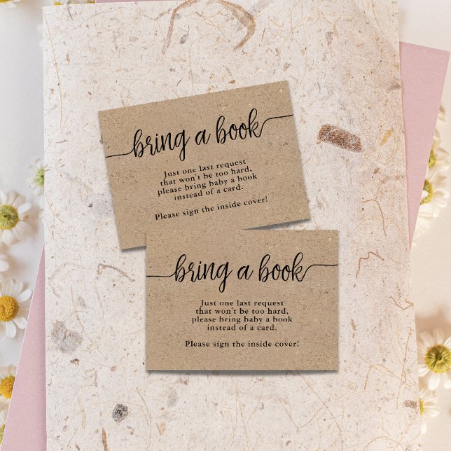 Bring a Book, Rustic Kraft Calligraphy Baby Shower Enclosure Card (Creator Uploaded)