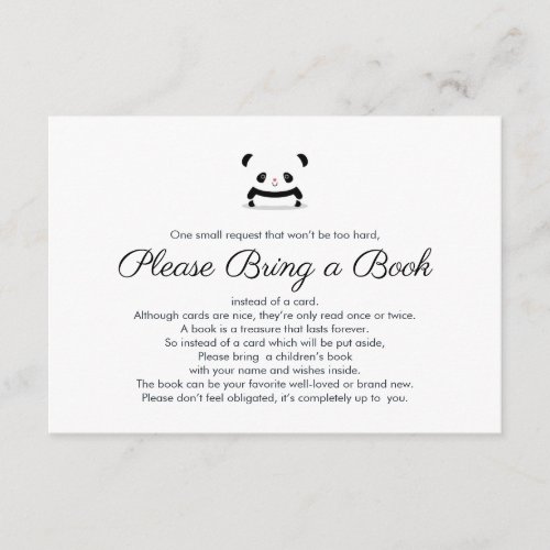 Bring a Book Stylish Cute Panda Bear Insert Card