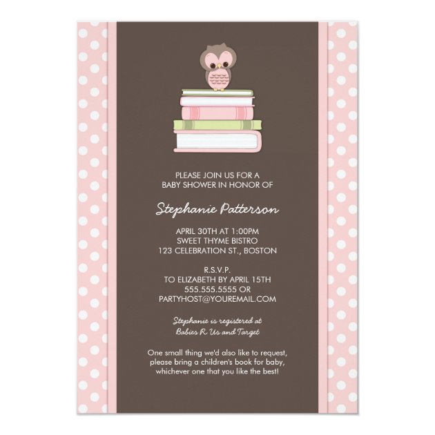 Bring A Book Sweet Girl Owl Baby Shower Invitation