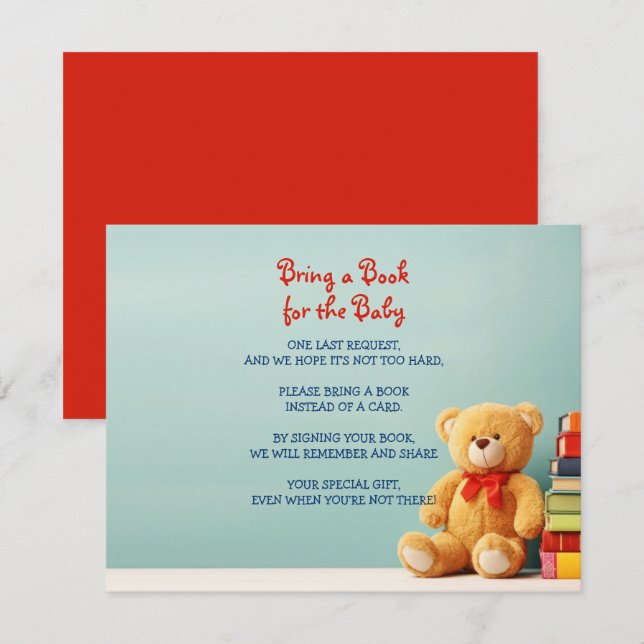 BRING A BOOK Teddy Bear Baby Shower Card (Front/Back)
